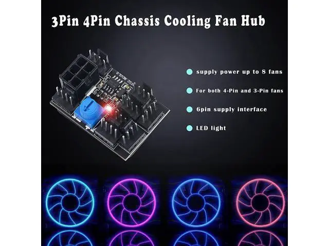 Alt view image 3 of 6 - 3 Pin 4 Pin Fan Adapter PWM PC Chassis Cooling Fan Hub 8 Way Splitter 12V Speed Controller with 6 Pin Power Port