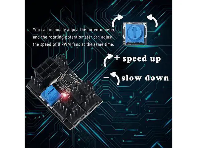 Alt view image 4 of 6 - 3 Pin 4 Pin Fan Adapter PWM PC Chassis Cooling Fan Hub 8 Way Splitter 12V Speed Controller with 6 Pin Power Port