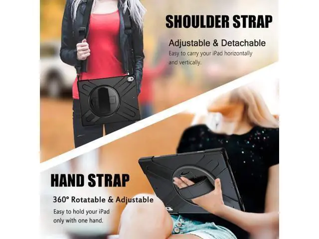Alt view image 2 of 7 - iPad Pro 12.9 Case 3rd Gen 2018 Heavy Duty Shockproof Protective Case Cover with 360 Degree Rotating Kickstand / Adjustable Hand Strap and Carrying Shoulder Strap for iPad Pro 12.9 3rd Generation