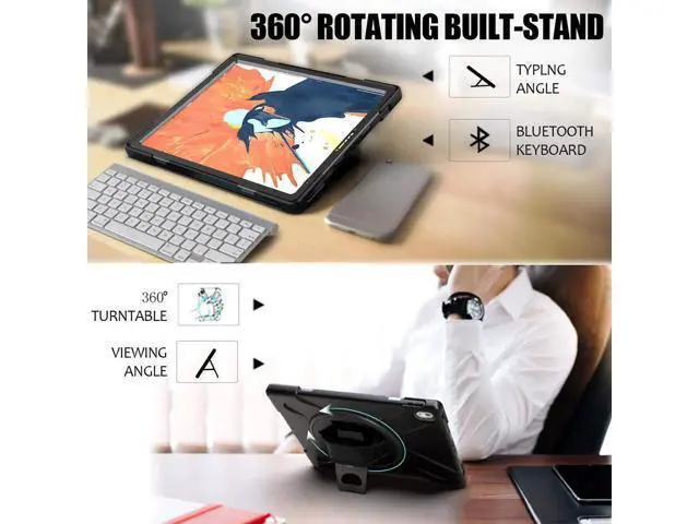 Alt view image 6 of 7 - iPad Pro 12.9 Case 3rd Gen 2018 Heavy Duty Shockproof Protective Case Cover with 360 Degree Rotating Kickstand / Adjustable Hand Strap and Carrying Shoulder Strap for iPad Pro 12.9 3rd Generation