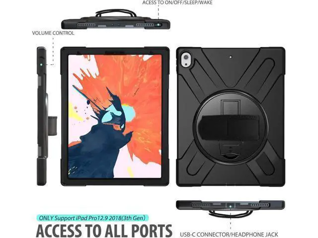Alt view image 7 of 7 - iPad Pro 12.9 Case 3rd Gen 2018 Heavy Duty Shockproof Protective Case Cover with 360 Degree Rotating Kickstand / Adjustable Hand Strap and Carrying Shoulder Strap for iPad Pro 12.9 3rd Generation
