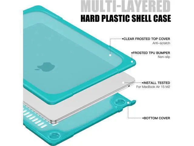 Alt view image 5 of 7 - Compatible with MacBook Air 15 inch Case 2023 Release A2941 M2 Chip with Liquid Retina Display Touch ID, Heavy Duty Rugged Hard Shell Shockproof Cover with Keyboard Skin, Type C Adapter Blue
