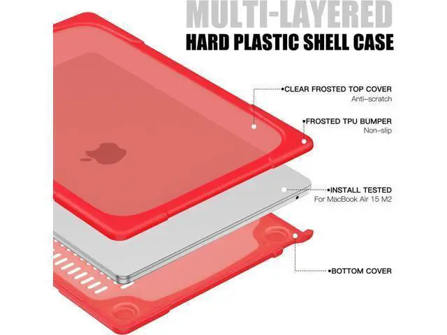 Alt view image 5 of 7 - Compatible with MacBook Air 15 inch Case 2023 Release A2941 M2 Chip with Liquid Retina Display Touch ID, Heavy Duty Rugged Hard Shell Shockproof Cover with Keyboard Skin, Type C Adapter Red
