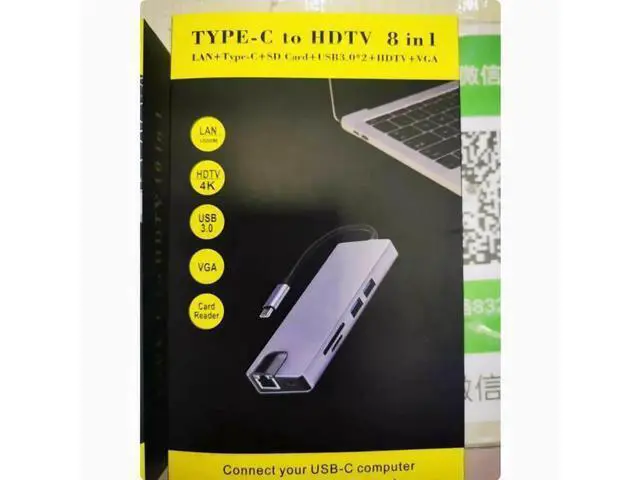 Alt view image 2 of 2 - 12-in-1 TYPE-C to dual HDMI 4K VGA port USB3.0 HUB converter Gigabit network port 8 in 1