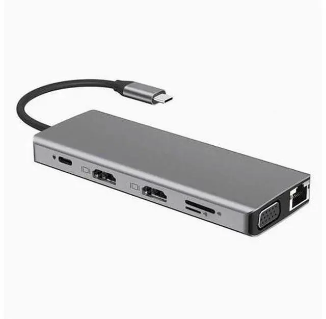 Main image of 12-in-1 TYPE-C to dual HDMI 4K VGA port USB3.0 HUB converter Gigabit network port 10-in-1