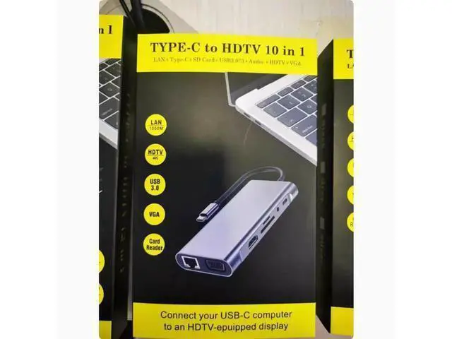 Alt view image 2 of 4 - 12-in-1 TYPE-C to dual HDMI 4K VGA port USB3.0 HUB converter Gigabit network port 10-in-1