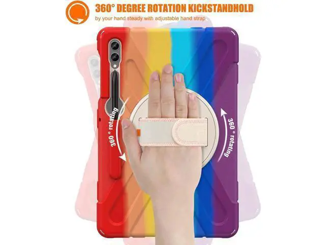 Alt view image 2 of 7 - Protective Case for Samsung Galaxy Tab S9 Plus 2023 / S8 Plus 2022 / S7 FE 2021 / S7 Plus 2020 12.4 inch Tablet Shockproof Cover with 360 Degree Rotating Kickstand, Hand/Shoulder Strap Rainbow Red