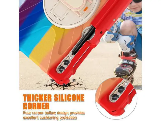 Alt view image 4 of 7 - Protective Case for Samsung Galaxy Tab S9 Plus 2023 / S8 Plus 2022 / S7 FE 2021 / S7 Plus 2020 12.4 inch Tablet Shockproof Cover with 360 Degree Rotating Kickstand, Hand/Shoulder Strap Rainbow Red