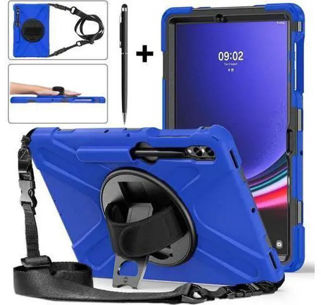 Main image of Protective Case for Samsung Galaxy Tab S9 Plus 2023 / S8 Plus 2022 / S7 FE 2021 / S7 Plus 2020 12.4 inch Tablet Shockproof Cover with 360 Degree Rotating Kickstand, Hand/Shoulder Strap Blue