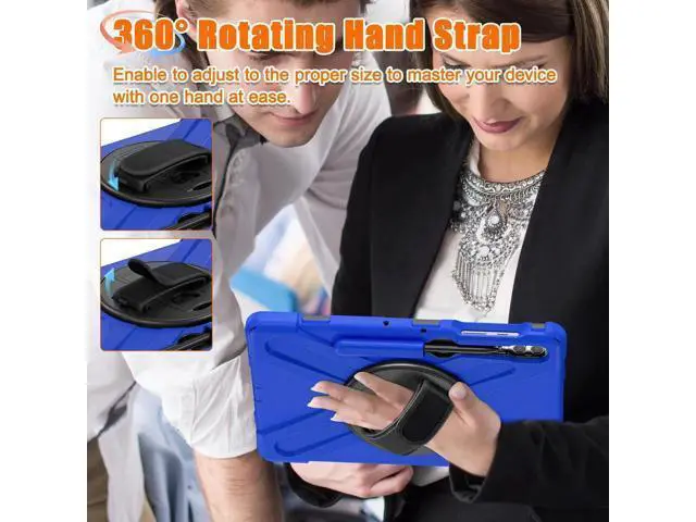 Alt view image 2 of 7 - Protective Case for Samsung Galaxy Tab S9 Plus 2023 / S8 Plus 2022 / S7 FE 2021 / S7 Plus 2020 12.4 inch Tablet Shockproof Cover with 360 Degree Rotating Kickstand, Hand/Shoulder Strap Blue