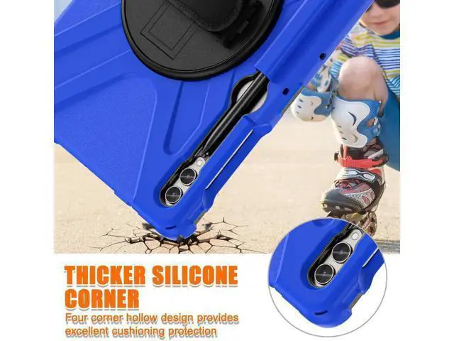 Alt view image 4 of 7 - Protective Case for Samsung Galaxy Tab S9 Plus 2023 / S8 Plus 2022 / S7 FE 2021 / S7 Plus 2020 12.4 inch Tablet Shockproof Cover with 360 Degree Rotating Kickstand, Hand/Shoulder Strap Blue