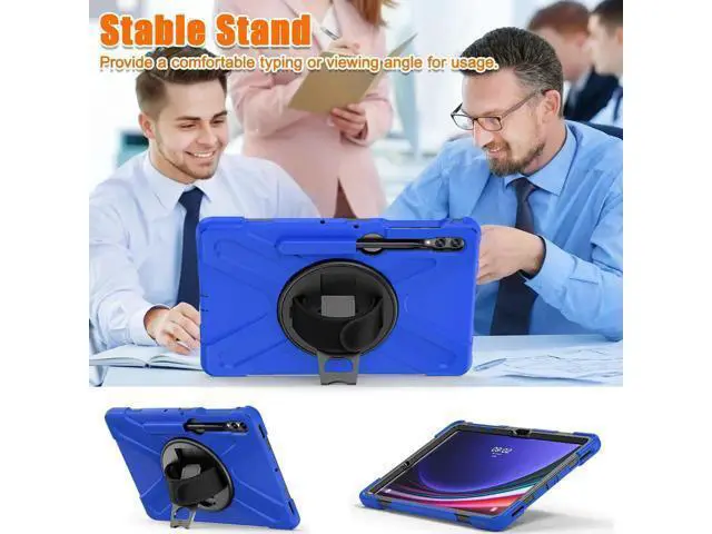 Alt view image 5 of 7 - Protective Case for Samsung Galaxy Tab S9 Plus 2023 / S8 Plus 2022 / S7 FE 2021 / S7 Plus 2020 12.4 inch Tablet Shockproof Cover with 360 Degree Rotating Kickstand, Hand/Shoulder Strap Blue