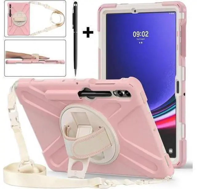 Main image of Protective Case for Samsung Galaxy Tab S9 Plus 2023 / S8 Plus 2022 / S7 FE 2021 / S7 Plus 2020 12.4 inch Tablet Shockproof Cover with 360 Degree Rotating Kickstand, Hand/Shoulder Strap Pink