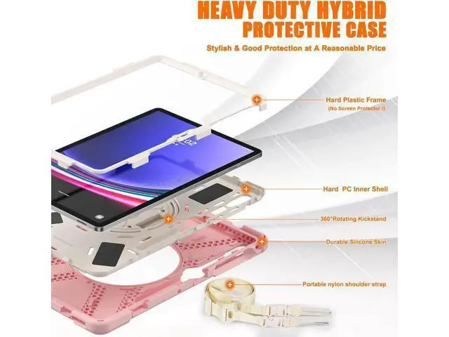 Alt view image 2 of 7 - Protective Case for Samsung Galaxy Tab S9 Plus 2023 / S8 Plus 2022 / S7 FE 2021 / S7 Plus 2020 12.4 inch Tablet Shockproof Cover with 360 Degree Rotating Kickstand, Hand/Shoulder Strap Pink