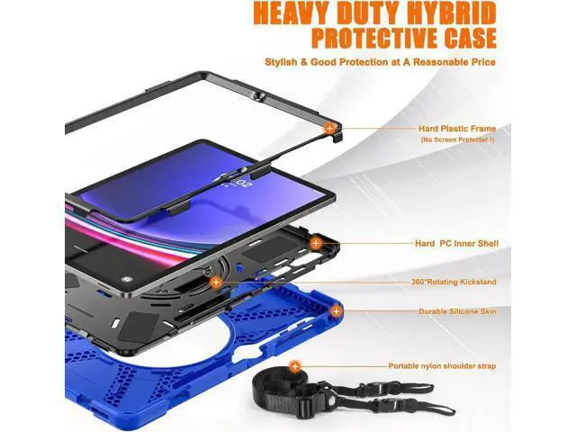 Alt view image 6 of 7 - Protective Case for Samsung Galaxy Tab S9 Plus 2023 / S8 Plus 2022 / S7 FE 2021 / S7 Plus 2020 12.4 inch Tablet Shockproof Cover with 360 Degree Rotating Kickstand, Hand/Shoulder Strap Blue