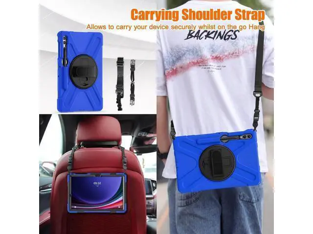 Alt view image 7 of 7 - Protective Case for Samsung Galaxy Tab S9 Plus 2023 / S8 Plus 2022 / S7 FE 2021 / S7 Plus 2020 12.4 inch Tablet Shockproof Cover with 360 Degree Rotating Kickstand, Hand/Shoulder Strap Blue