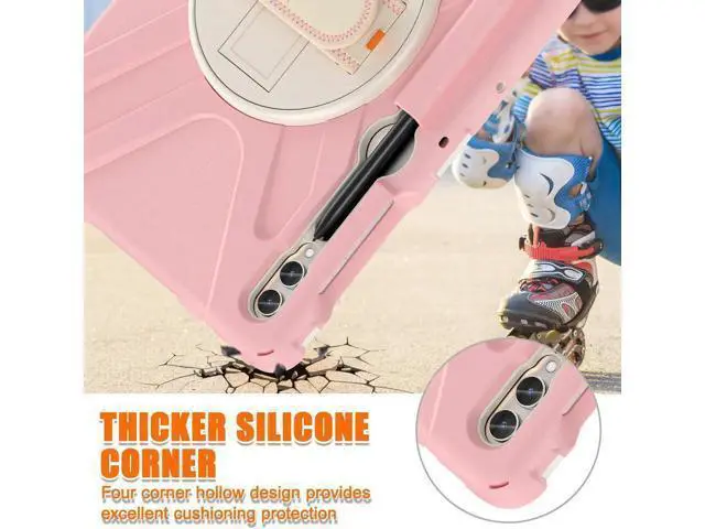 Alt view image 3 of 7 - Protective Case for Samsung Galaxy Tab S9 Plus 2023 / S8 Plus 2022 / S7 FE 2021 / S7 Plus 2020 12.4 inch Tablet Shockproof Cover with 360 Degree Rotating Kickstand, Hand/Shoulder Strap Pink