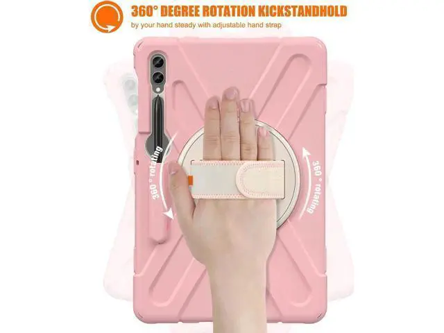 Alt view image 7 of 7 - Protective Case for Samsung Galaxy Tab S9 Plus 2023 / S8 Plus 2022 / S7 FE 2021 / S7 Plus 2020 12.4 inch Tablet Shockproof Cover with 360 Degree Rotating Kickstand, Hand/Shoulder Strap Pink