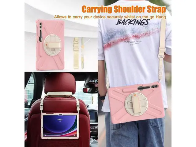 Alt view image 4 of 7 - Protective Case for Samsung Galaxy Tab S9 Plus 2023 / S8 Plus 2022 / S7 FE 2021 / S7 Plus 2020 12.4 inch Tablet Shockproof Cover with 360 Degree Rotating Kickstand, Hand/Shoulder Strap Pink