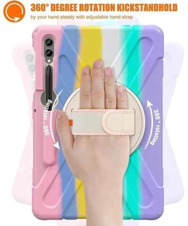 Alt view image 2 of 7 - Protective Case for Samsung Galaxy Tab S9 Plus 2023 / S8 Plus 2022 / S7 FE 2021 / S7 Plus 2020 12.4 inch Tablet Shockproof Cover with 360 Degree Rotating Kickstand, Hand/Shoulder Strap Pink/White