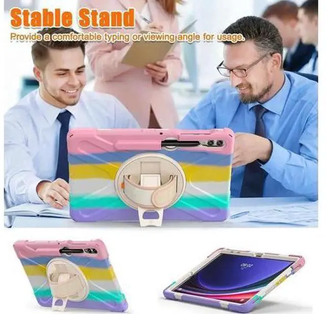 Alt view image 4 of 7 - Protective Case for Samsung Galaxy Tab S9 Plus 2023 / S8 Plus 2022 / S7 FE 2021 / S7 Plus 2020 12.4 inch Tablet Shockproof Cover with 360 Degree Rotating Kickstand, Hand/Shoulder Strap Pink/White