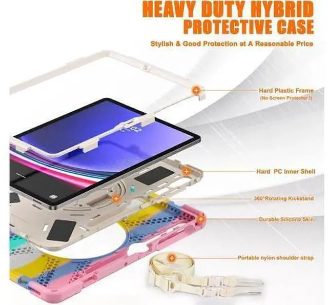 Alt view image 5 of 7 - Protective Case for Samsung Galaxy Tab S9 Plus 2023 / S8 Plus 2022 / S7 FE 2021 / S7 Plus 2020 12.4 inch Tablet Shockproof Cover with 360 Degree Rotating Kickstand, Hand/Shoulder Strap Pink/White