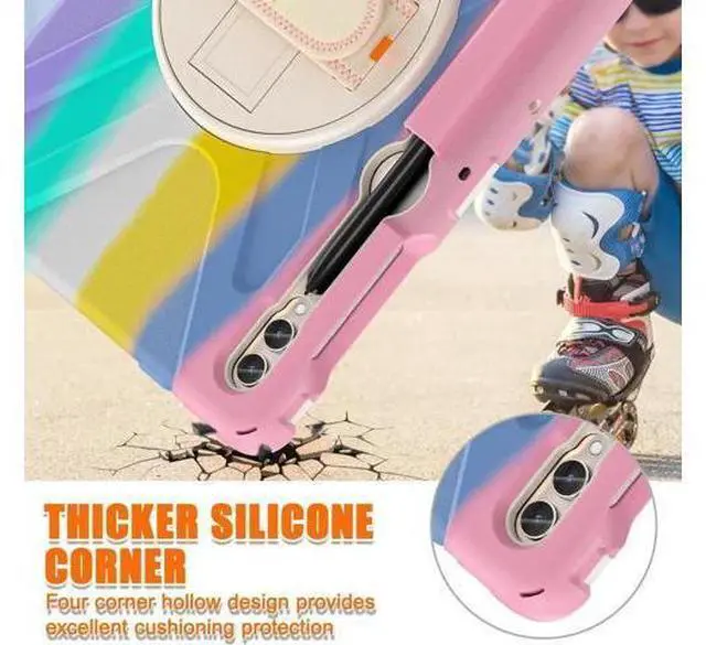 Alt view image 6 of 7 - Protective Case for Samsung Galaxy Tab S9 Plus 2023 / S8 Plus 2022 / S7 FE 2021 / S7 Plus 2020 12.4 inch Tablet Shockproof Cover with 360 Degree Rotating Kickstand, Hand/Shoulder Strap Pink/White