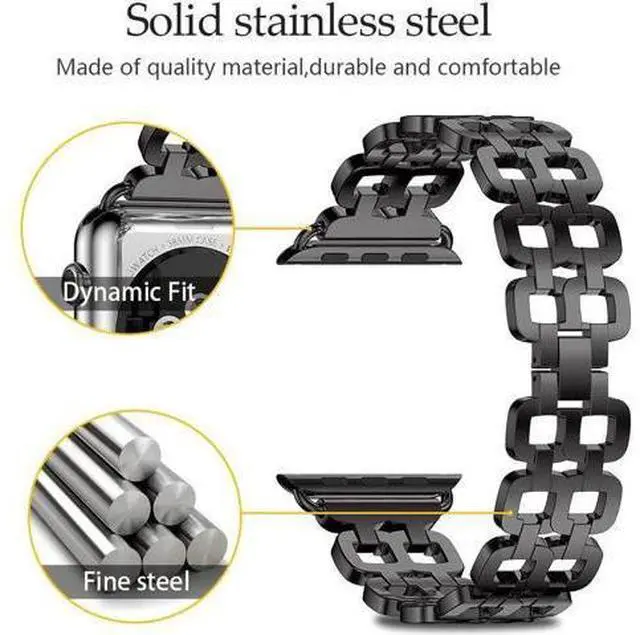 Alt view image 3 of 6 - Compatible Apple Watch Band 40mm / 38mm - 44mm / 42mm for Men Women Replacement Stainless Steel Link Band Replacement for Apple Watch Series 4 3 2 1 Black 38mm