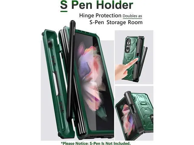 Alt view image 2 of 7 - For Samsung Galaxy Z Fold 3 Case with S Pen Holder, Built-in Kickstand / Screen Protector / Camera & Hinge Protection, 360° Protection Phone Case Cover for Samsung Galaxy Z Fold 3 5G 2021