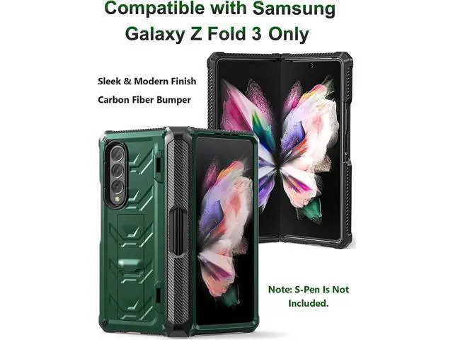 Alt view image 5 of 7 - For Samsung Galaxy Z Fold 3 Case with S Pen Holder, Built-in Kickstand / Screen Protector / Camera & Hinge Protection, 360° Protection Phone Case Cover for Samsung Galaxy Z Fold 3 5G 2021