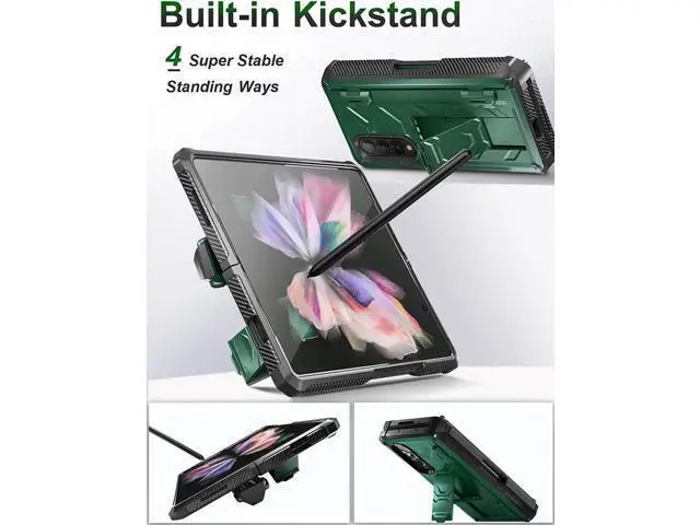 Alt view image 7 of 7 - For Samsung Galaxy Z Fold 3 Case with S Pen Holder, Built-in Kickstand / Screen Protector / Camera & Hinge Protection, 360° Protection Phone Case Cover for Samsung Galaxy Z Fold 3 5G 2021