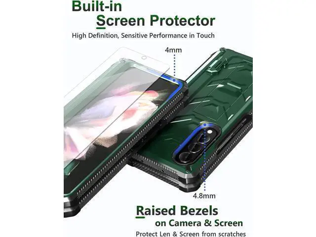 Alt view image 6 of 7 - For Samsung Galaxy Z Fold 3 Case with S Pen Holder, Built-in Kickstand / Screen Protector / Camera & Hinge Protection, 360° Protection Phone Case Cover for Samsung Galaxy Z Fold 3 5G 2021