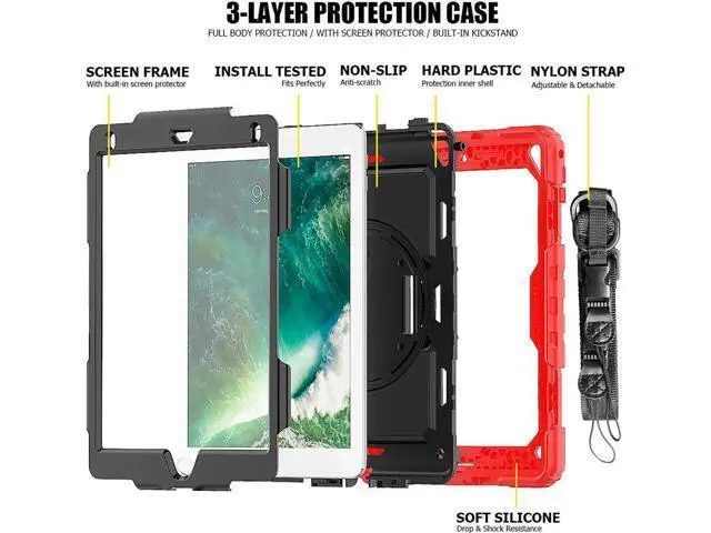 Alt view image 6 of 6 - iPad 6th 5th Generation Case New iPad 9.7 Inch 2018 2017 Case Full-body Shock Proof Hybrid Armor Protective Case Cover with 360 Rotating Stand & Strap for Apple iPad 5th / 6th iPad Air 2 iPad Pro 9.7