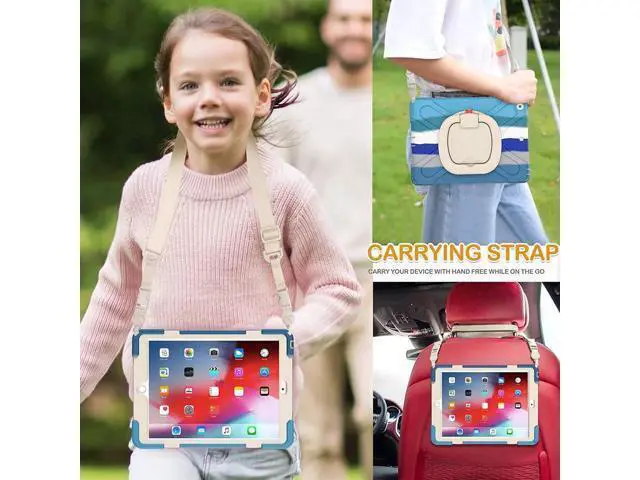 Alt view image 4 of 7 - iPad 8th 7th Generation Case, iPad 10.2 inch Case 2020 2019, Heavy Duty Rugged Kids Cover with Rotating Stand/Pencil Holder/Carrying Strap