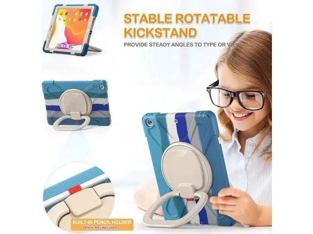 Alt view image 7 of 7 - iPad 8th 7th Generation Case, iPad 10.2 inch Case 2020 2019, Heavy Duty Rugged Kids Cover with Rotating Stand/Pencil Holder/Carrying Strap