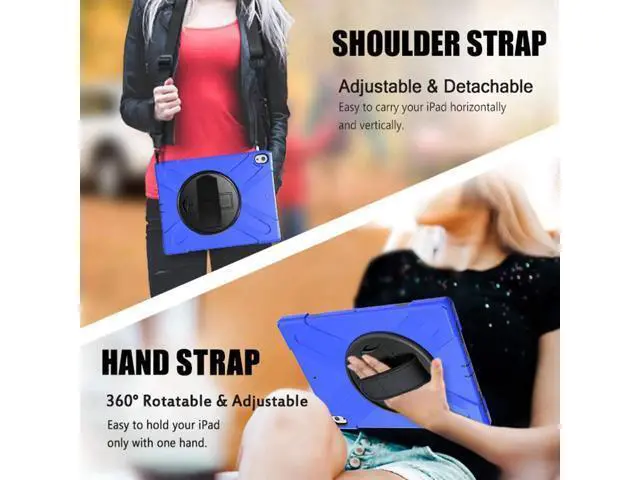 Alt view image 4 of 7 - iPad Pro 12.9 Case 3rd Gen 2018 Heavy Duty Shockproof Protective Case Cover with 360 Degree Rotating Kickstand / Adjustable Hand Strap and Carrying Shoulder Strap for iPad Pro 12.9 3rd Generation Blue