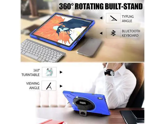 Alt view image 5 of 7 - iPad Pro 12.9 Case 3rd Gen 2018 Heavy Duty Shockproof Protective Case Cover with 360 Degree Rotating Kickstand / Adjustable Hand Strap and Carrying Shoulder Strap for iPad Pro 12.9 3rd Generation Blue