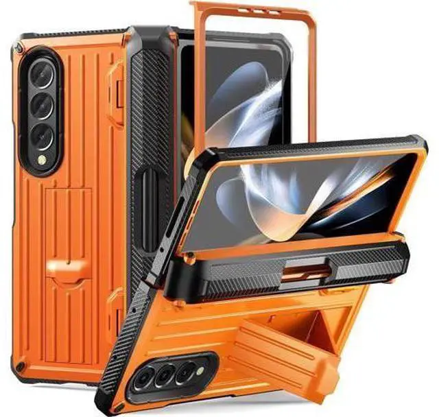 Main image of Case for Samsung Galaxy Z Fold 4 2022 5G, Military-Grade Full-Body Shockproof Rugged Bumper Case Cover with Built-in Screen Protector & Kickstand & S Pen Slot Orange