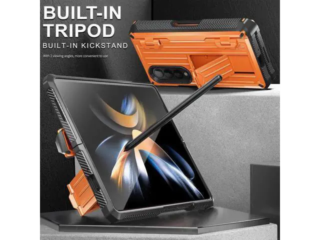 Alt view image 3 of 7 - Case for Samsung Galaxy Z Fold 4 2022 5G, Military-Grade Full-Body Shockproof Rugged Bumper Case Cover with Built-in Screen Protector & Kickstand & S Pen Slot Orange