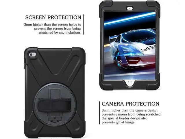 Alt view image 2 of 6 - for iPad Mini 4 Case Three Layer Drop Protection Shockpoof Rugged Heavy Duty iPad Mini 4 Protective Case With a 360 Degree Swivel Stand Hand Strap and a Shoulder Strap for iPad Mini 4 Case