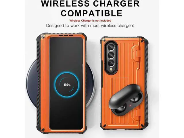 Alt view image 5 of 7 - Case for Samsung Galaxy Z Fold 4 2022 5G, Military-Grade Full-Body Shockproof Rugged Bumper Case Cover with Built-in Screen Protector & Kickstand & S Pen Slot Orange