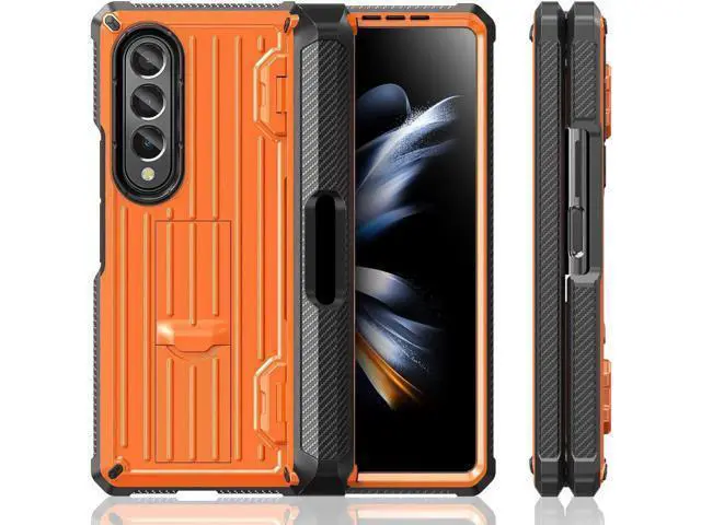 Alt view image 4 of 7 - Case for Samsung Galaxy Z Fold 4 2022 5G, Military-Grade Full-Body Shockproof Rugged Bumper Case Cover with Built-in Screen Protector & Kickstand & S Pen Slot Orange