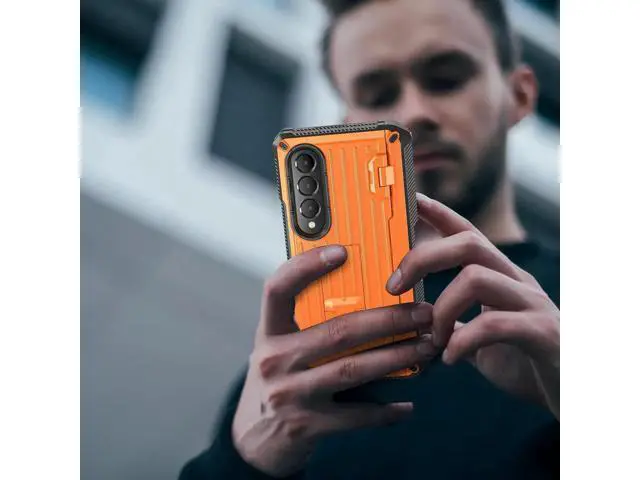 Alt view image 6 of 7 - Case for Samsung Galaxy Z Fold 4 2022 5G, Military-Grade Full-Body Shockproof Rugged Bumper Case Cover with Built-in Screen Protector & Kickstand & S Pen Slot Orange