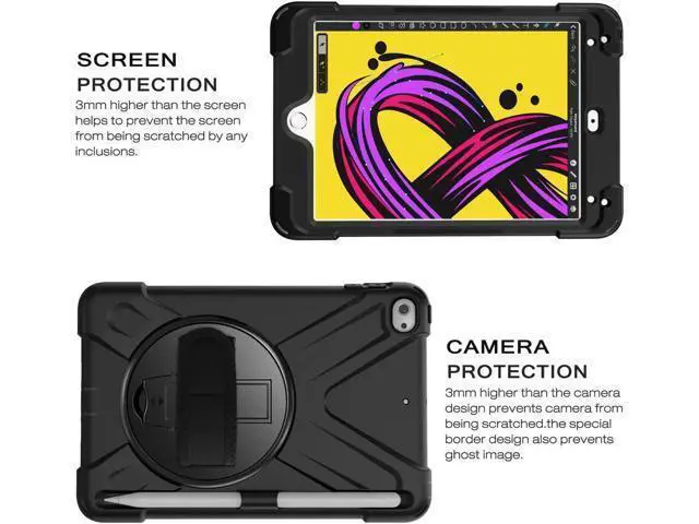 Alt view image 2 of 7 - iPad Mini 5 Case 2019 iPad Mini 4 Case with Pencil Holder Shockproof 360 Degree Rotation Cover with Kickstand Hand Strap Shoulder Strip Protective Case for iPad Mini 5th iPad Mini 4th Generation