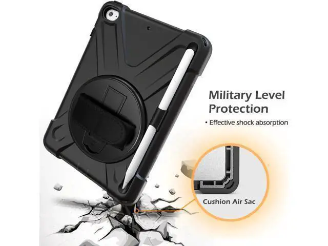 Alt view image 4 of 7 - iPad Mini 5 Case 2019 iPad Mini 4 Case with Pencil Holder Shockproof 360 Degree Rotation Cover with Kickstand Hand Strap Shoulder Strip Protective Case for iPad Mini 5th iPad Mini 4th Generation
