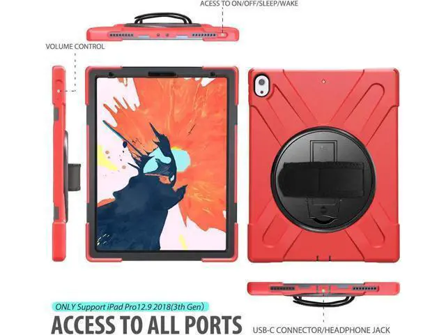 Alt view image 4 of 7 - iPad Pro 12.9 Case 3rd Gen 2018 Heavy Duty Shockproof Protective Case Cover with 360 Degree Rotating Kickstand / Adjustable Hand Strap and Carrying Shoulder Strap for iPad Pro 12.9 3rd Generation