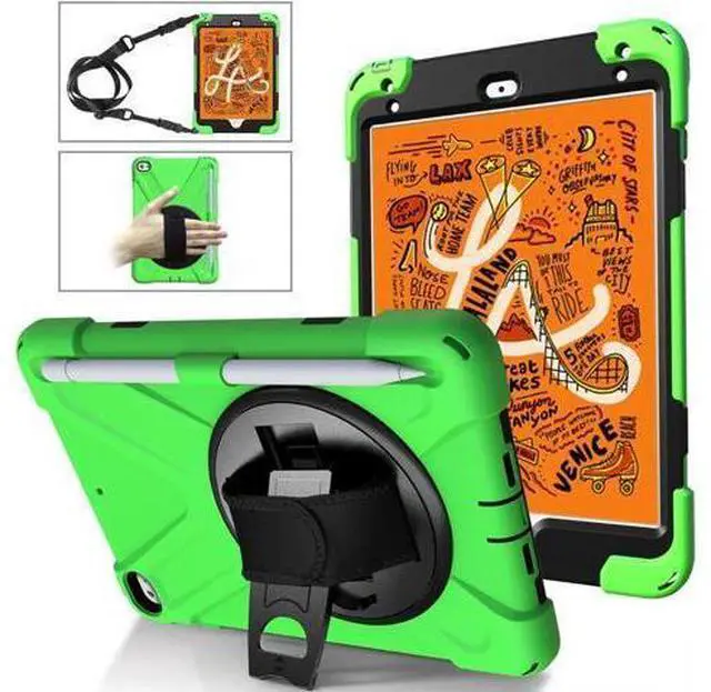 Main image of iPad Mini 5 Case 2019 iPad Mini 4 Case with Pencil Holder Shockproof 360 Degree Rotation Cover with Kickstand Hand Strap Shoulder Strip Protective Case for iPad Mini 5th iPad Mini 4th Generation Green