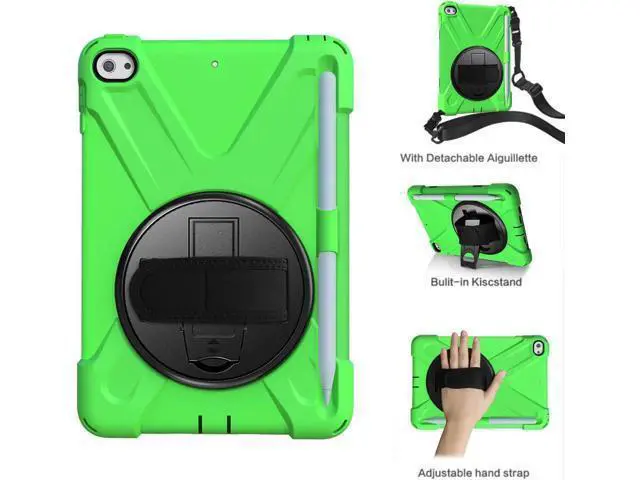 Alt view image 3 of 7 - iPad Mini 5 Case 2019 iPad Mini 4 Case with Pencil Holder Shockproof 360 Degree Rotation Cover with Kickstand Hand Strap Shoulder Strip Protective Case for iPad Mini 5th iPad Mini 4th Generation Green