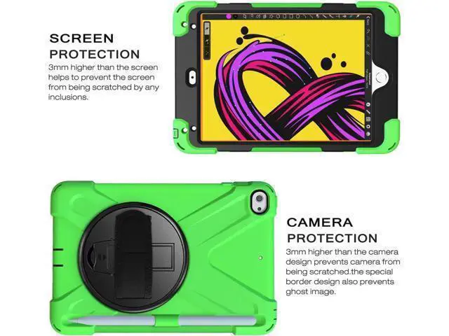 Alt view image 4 of 7 - iPad Mini 5 Case 2019 iPad Mini 4 Case with Pencil Holder Shockproof 360 Degree Rotation Cover with Kickstand Hand Strap Shoulder Strip Protective Case for iPad Mini 5th iPad Mini 4th Generation Green