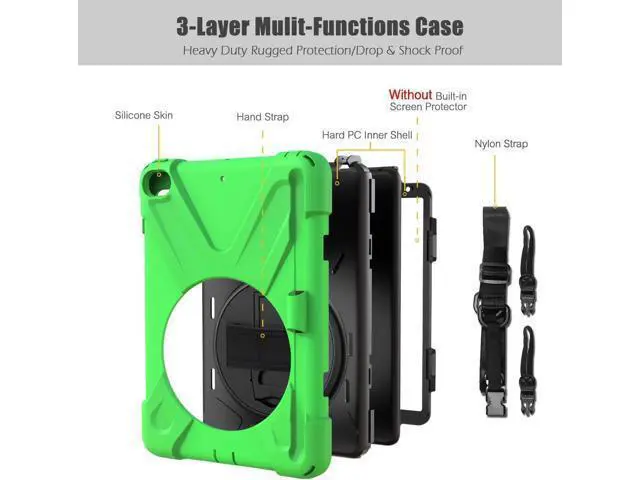 Alt view image 6 of 7 - iPad Mini 5 Case 2019 iPad Mini 4 Case with Pencil Holder Shockproof 360 Degree Rotation Cover with Kickstand Hand Strap Shoulder Strip Protective Case for iPad Mini 5th iPad Mini 4th Generation Green